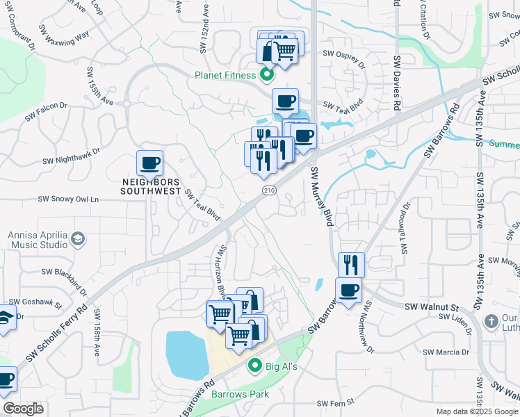 map of restaurants, bars, coffee shops, grocery stores, and more near 14790 Southwest Scholls Ferry Road in Beaverton