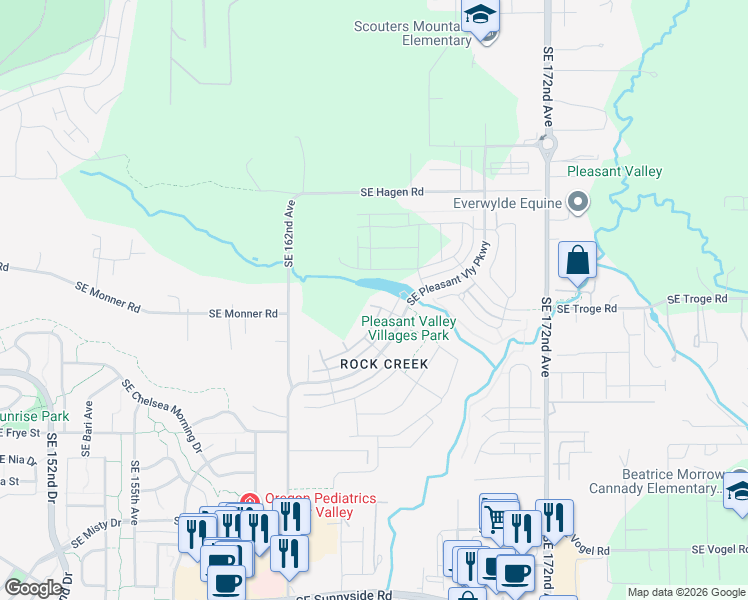 map of restaurants, bars, coffee shops, grocery stores, and more near 12300 Southeast 162nd Avenue in Happy Valley