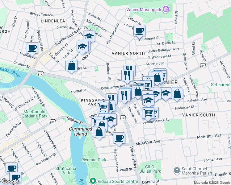 map of restaurants, bars, coffee shops, grocery stores, and more near 228 Durocher Street in Ottawa