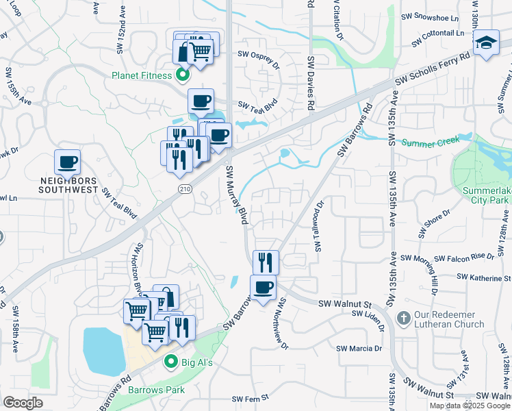 map of restaurants, bars, coffee shops, grocery stores, and more near 11427 Southwest Davies Road in Beaverton