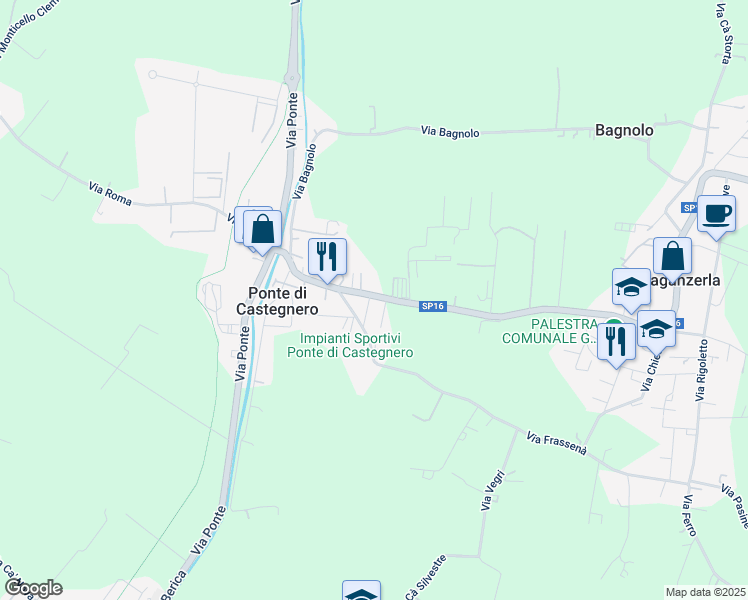 map of restaurants, bars, coffee shops, grocery stores, and more near 59 Via Veneto in Ponte di Castegnero