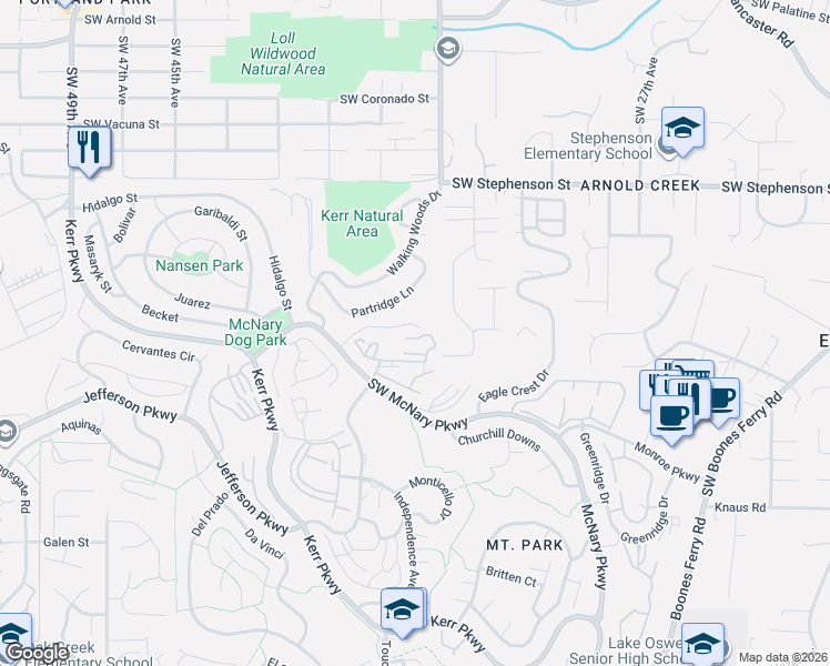 map of restaurants, bars, coffee shops, grocery stores, and more near 206 Oswego Summit in Lake Oswego