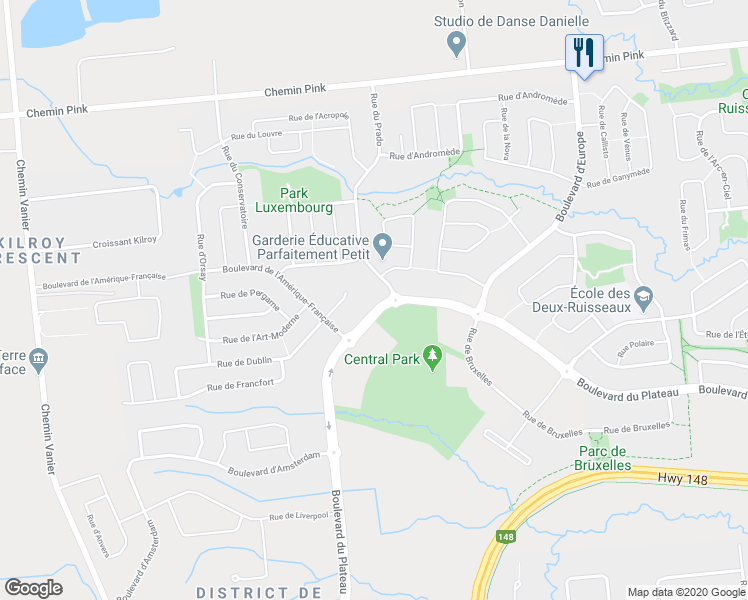 map of restaurants, bars, coffee shops, grocery stores, and more near 170 Rue du Prado in Gatineau