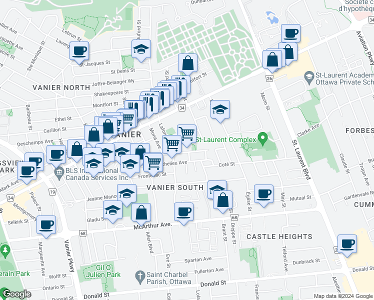 map of restaurants, bars, coffee shops, grocery stores, and more near 375 Lévis Avenue in Ottawa