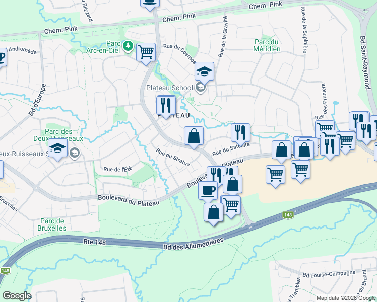map of restaurants, bars, coffee shops, grocery stores, and more near 349 Boulevard des Grives in Gatineau