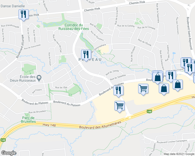 map of restaurants, bars, coffee shops, grocery stores, and more near 349 Boulevard des Grives in Gatineau