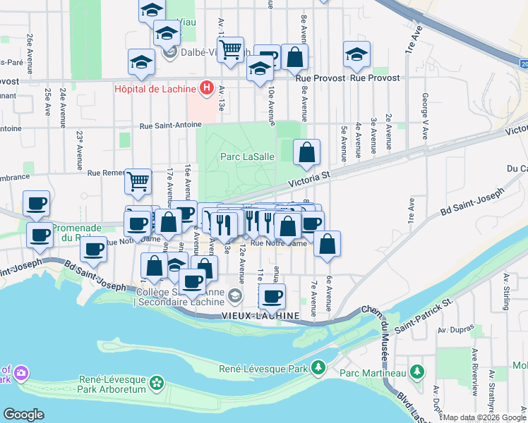 map of restaurants, bars, coffee shops, grocery stores, and more near 372 11e Avenue in Montréal