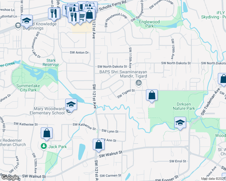 map of restaurants, bars, coffee shops, grocery stores, and more near 11835 Southwest Tigard Street in Portland