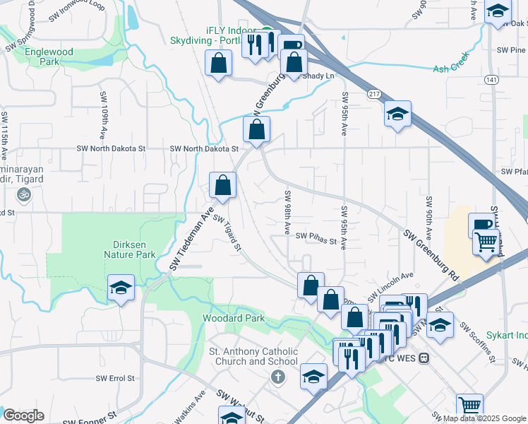 map of restaurants, bars, coffee shops, grocery stores, and more near 9957 Southwest Scott Court in Portland