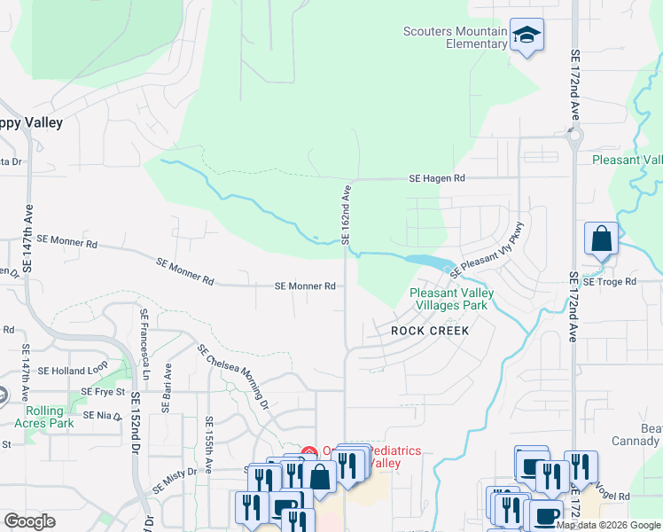 map of restaurants, bars, coffee shops, grocery stores, and more near 11961 Southeast 162nd Avenue in Happy Valley