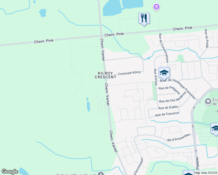 map of restaurants, bars, coffee shops, grocery stores, and more near 25 Boulevard de l'Amérique-Française in Gatineau