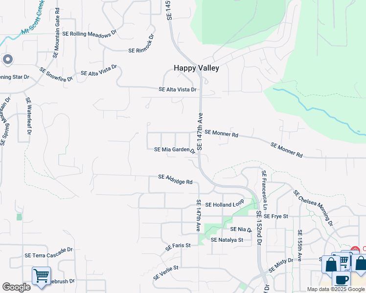 map of restaurants, bars, coffee shops, grocery stores, and more near 14541 Southeast Mia Garden Drive in Happy Valley