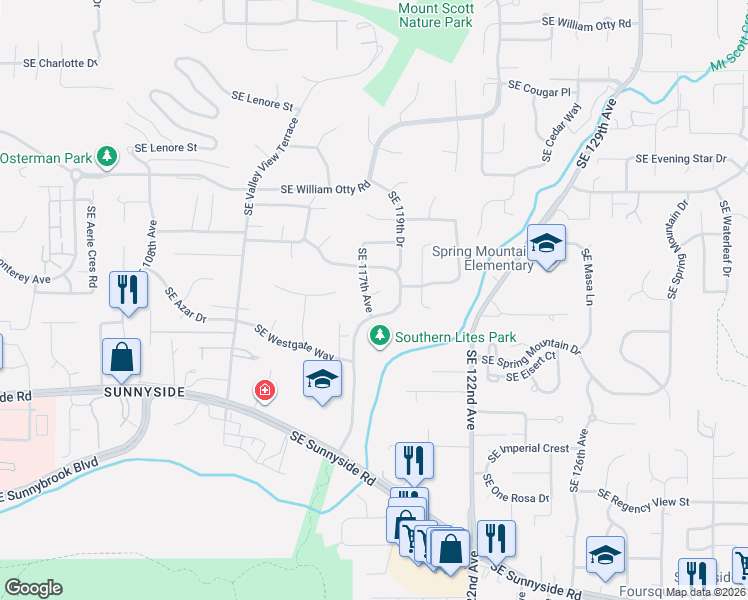 map of restaurants, bars, coffee shops, grocery stores, and more near 11830 Southeast Hobart Court in Happy Valley
