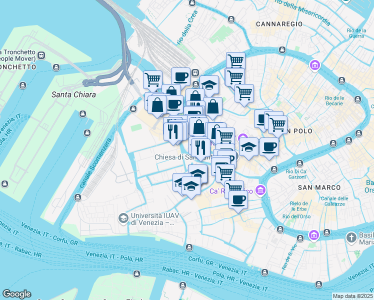map of restaurants, bars, coffee shops, grocery stores, and more near 3519I Sestiere Dorsoduro in Venezia