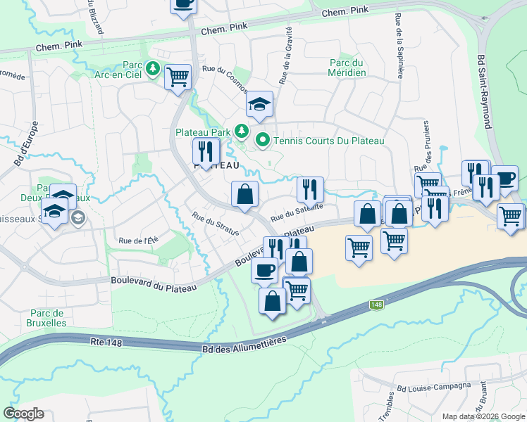 map of restaurants, bars, coffee shops, grocery stores, and more near 61 Rue du Zénith in Gatineau