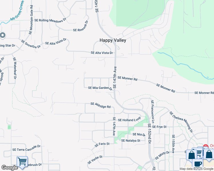 map of restaurants, bars, coffee shops, grocery stores, and more near 14573 Southeast Mia Garden Drive in Happy Valley