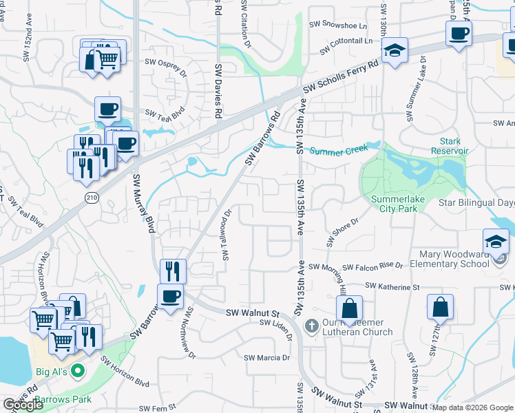 map of restaurants, bars, coffee shops, grocery stores, and more near 11566 Southwest Wood Duck Place in Portland