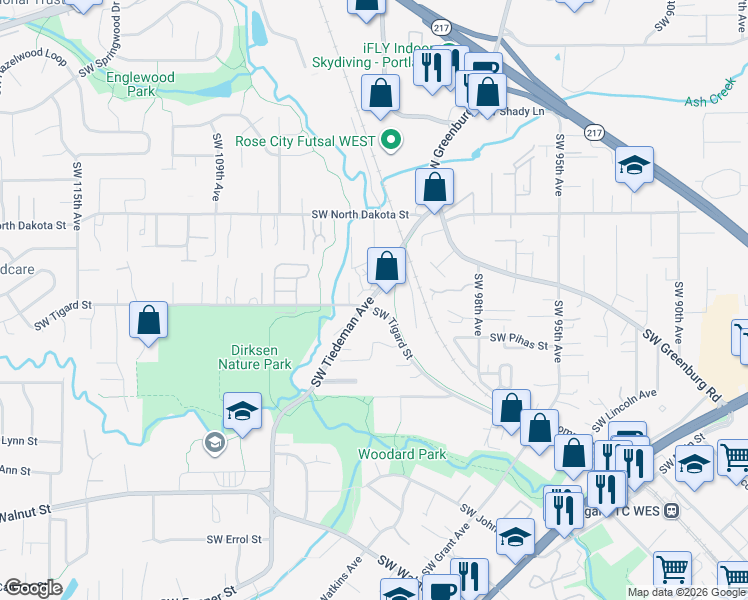 map of restaurants, bars, coffee shops, grocery stores, and more near 11536 Southwest Tiedeman Avenue in Portland