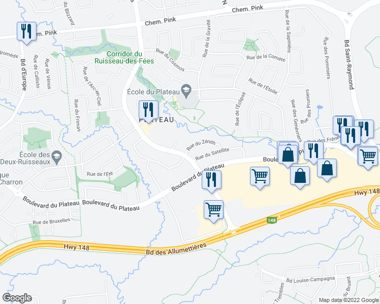 map of restaurants, bars, coffee shops, grocery stores, and more near 61 Rue du Zénith in Gatineau