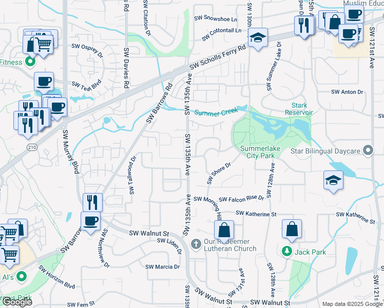 map of restaurants, bars, coffee shops, grocery stores, and more near 13490 Southwest Brittany Drive in Tigard