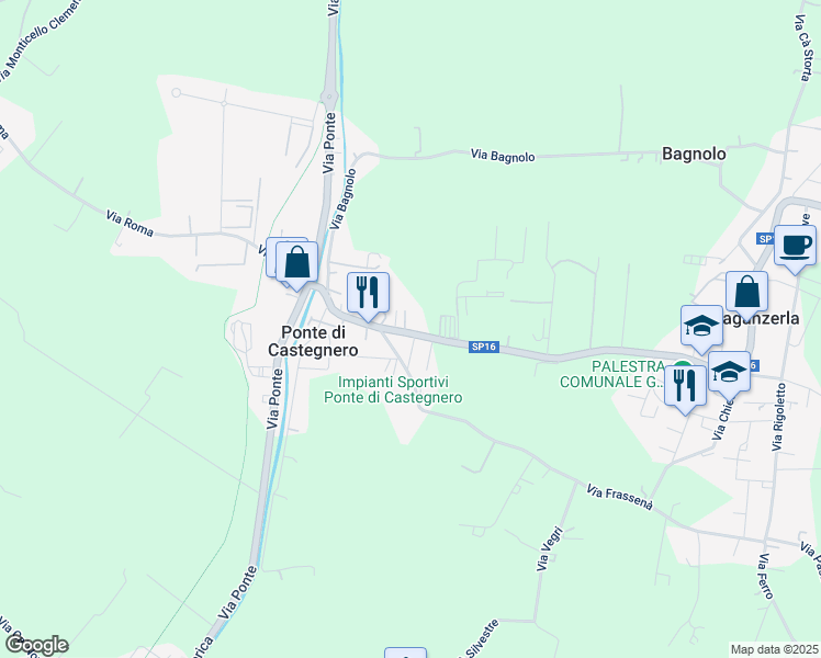 map of restaurants, bars, coffee shops, grocery stores, and more near 59 Via Veneto in Ponte di Castegnero