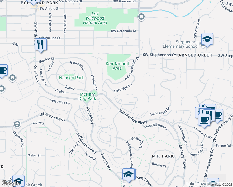 map of restaurants, bars, coffee shops, grocery stores, and more near 14 Northview Court in Lake Oswego