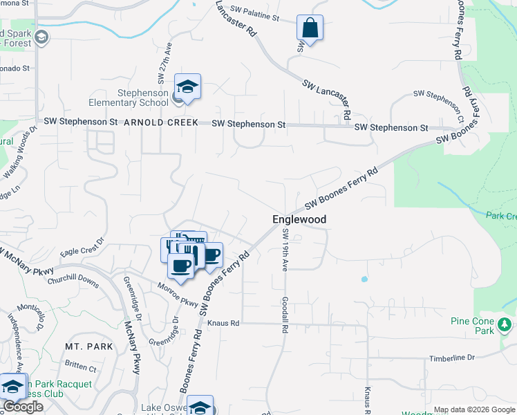 map of restaurants, bars, coffee shops, grocery stores, and more near 12395 Southwest Clara Lane in Lake Oswego