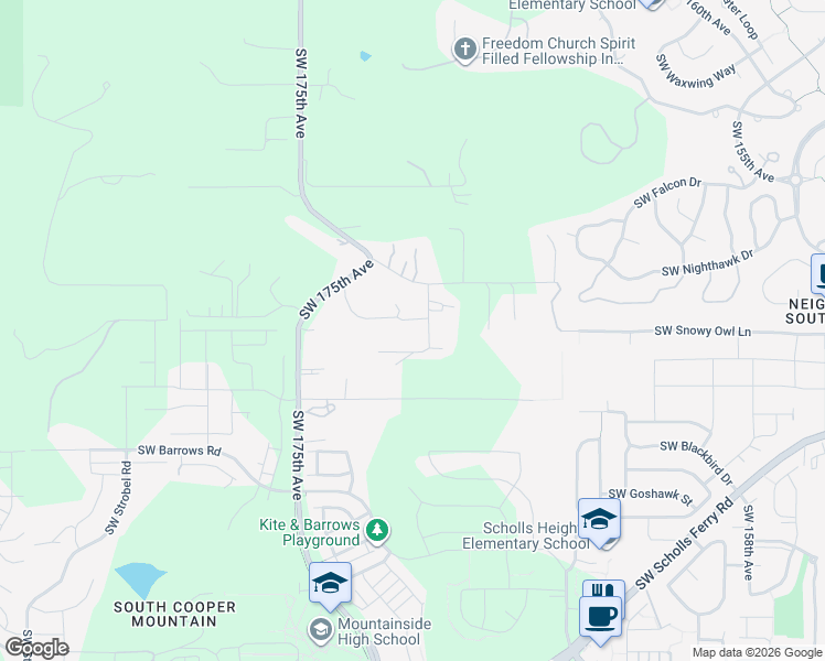 map of restaurants, bars, coffee shops, grocery stores, and more near 17100 Southwest Rider Lane in Beaverton