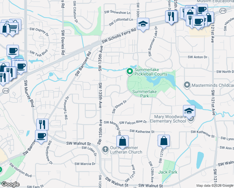 map of restaurants, bars, coffee shops, grocery stores, and more near 13285 Southwest Brittany Drive in Tigard