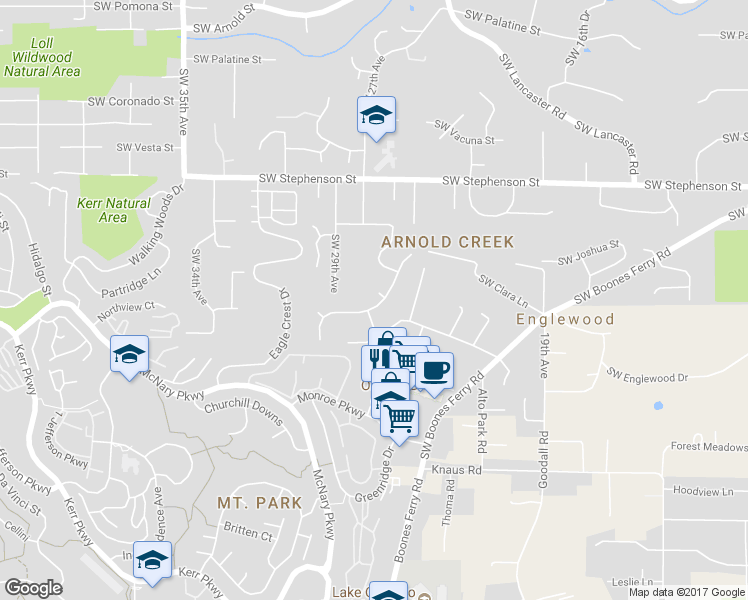 map of restaurants, bars, coffee shops, grocery stores, and more near 2707 Orchard Hill Place in Lake Oswego