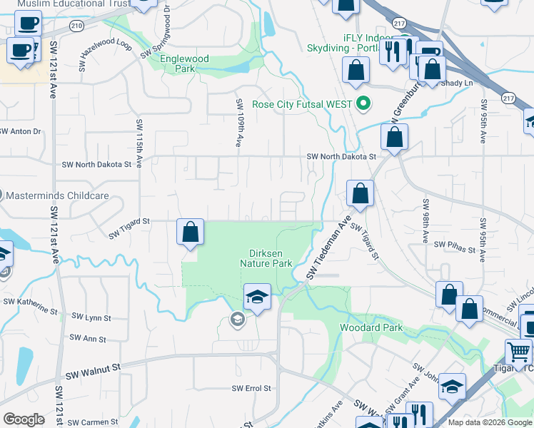 map of restaurants, bars, coffee shops, grocery stores, and more near 10615 Southwest Tigard Street in Tigard
