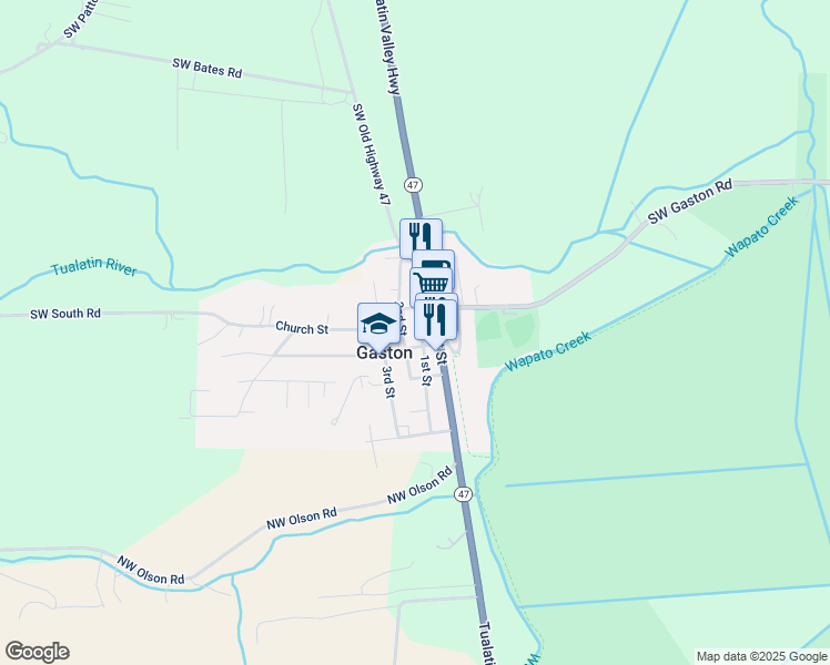map of restaurants, bars, coffee shops, grocery stores, and more near 209 2nd Street in Gaston