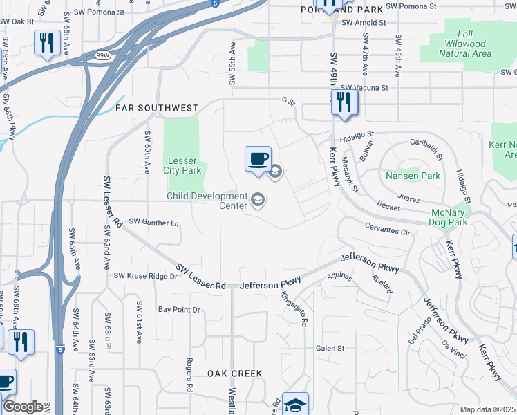map of restaurants, bars, coffee shops, grocery stores, and more near 12000 Southwest 49th Avenue in Portland