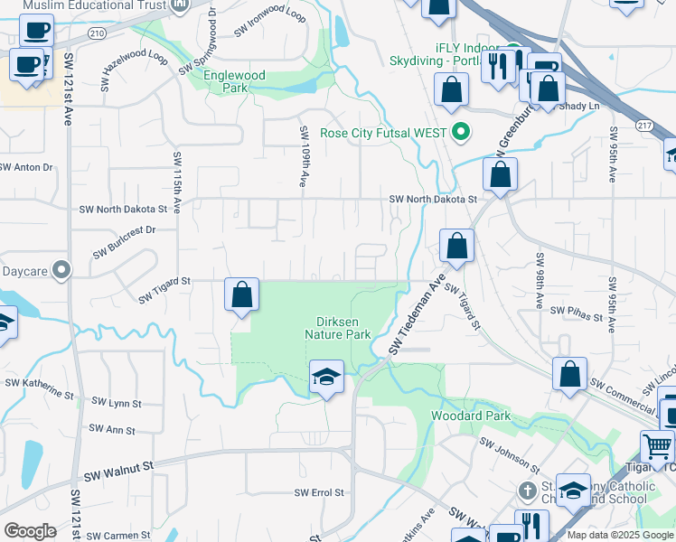 map of restaurants, bars, coffee shops, grocery stores, and more near 10755 Southwest Tigard Street in Portland