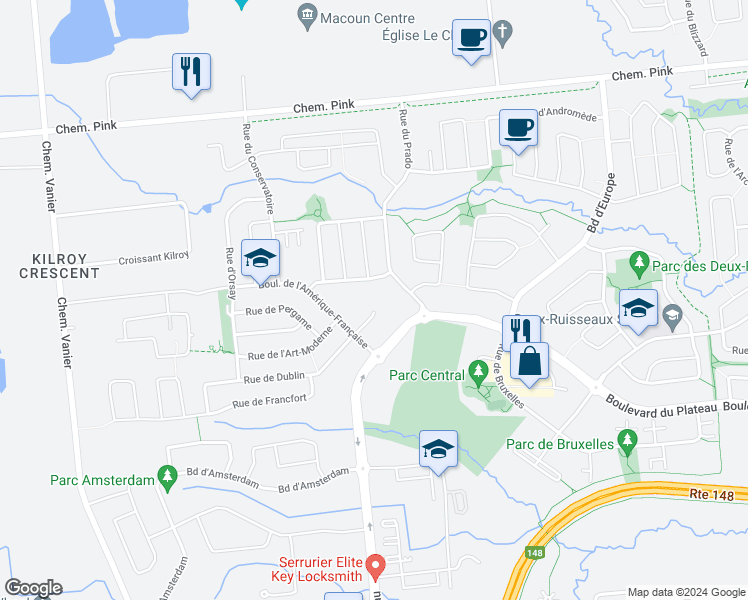 map of restaurants, bars, coffee shops, grocery stores, and more near 190 Rue du Prado in Gatineau