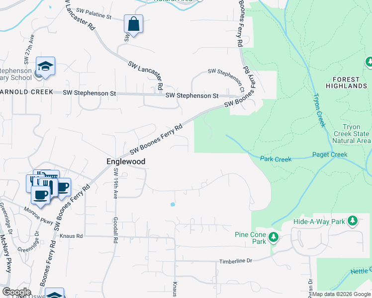 map of restaurants, bars, coffee shops, grocery stores, and more near 12324 Southwest 13th Court in Portland