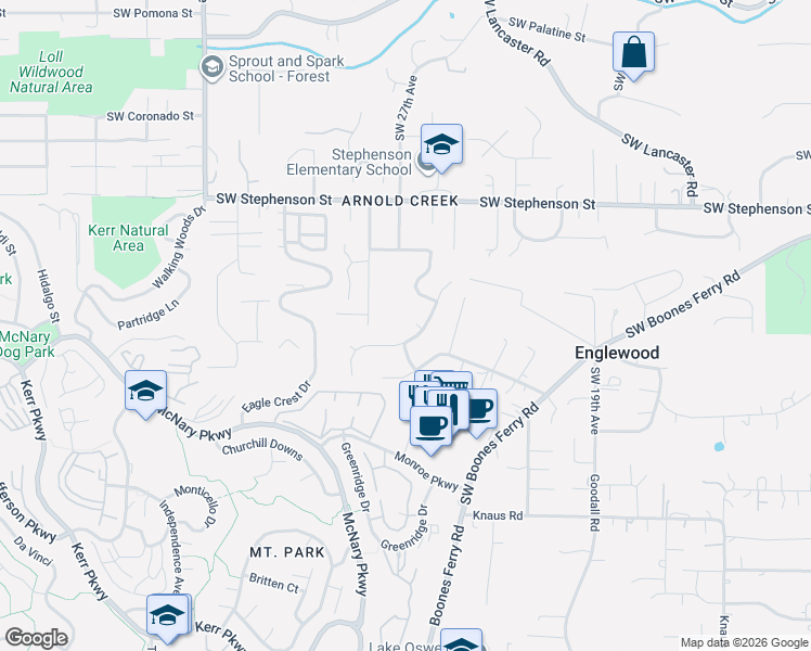 map of restaurants, bars, coffee shops, grocery stores, and more near 2707 Orchard Hill Place in Lake Oswego