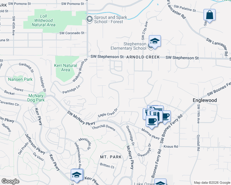 map of restaurants, bars, coffee shops, grocery stores, and more near 45 Eagle Crest Drive in Lake Oswego