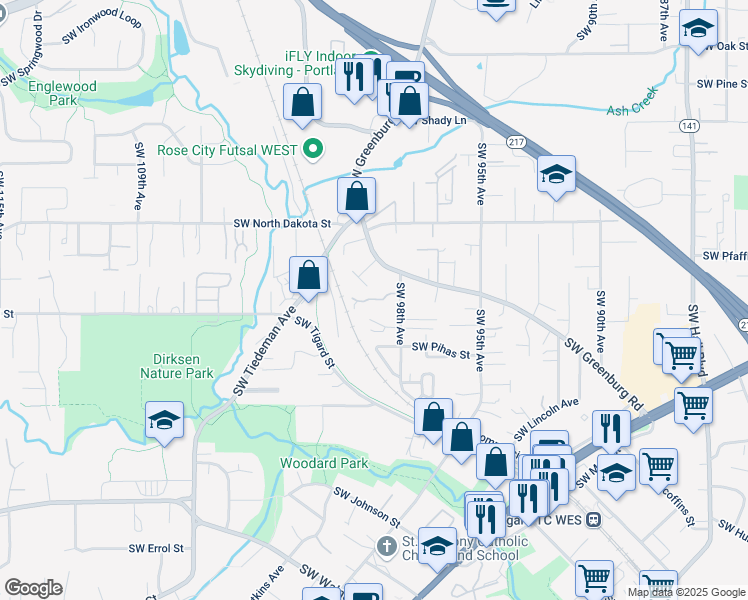 map of restaurants, bars, coffee shops, grocery stores, and more near 9957 Southwest Scott Court in Portland
