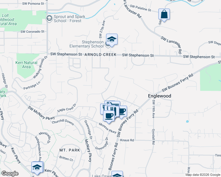 map of restaurants, bars, coffee shops, grocery stores, and more near 2618 Orchard Hill Place in Lake Oswego