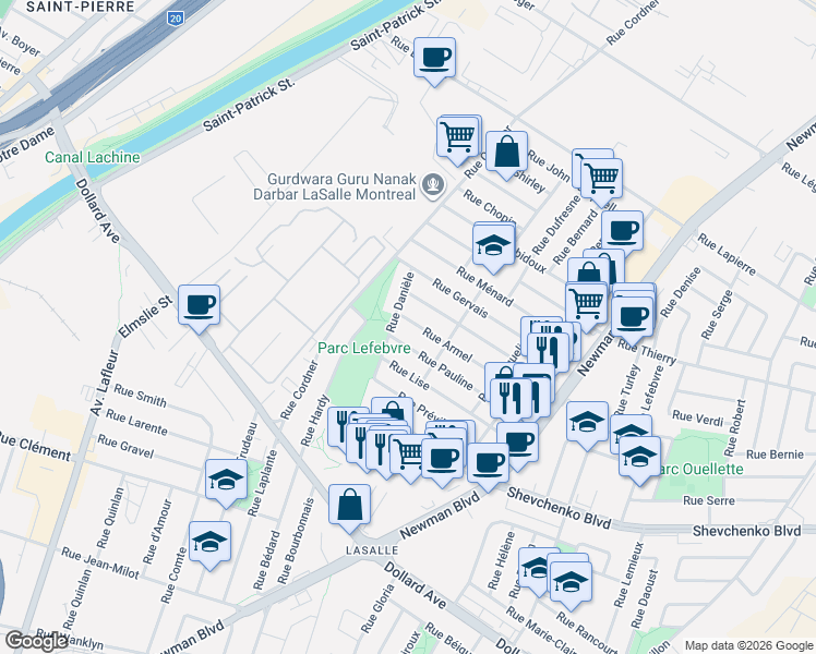 map of restaurants, bars, coffee shops, grocery stores, and more near 2370 Rue Armel in Montréal