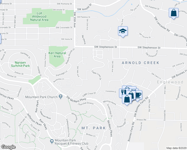 map of restaurants, bars, coffee shops, grocery stores, and more near 47 Eagle Crest Drive in Lake Oswego