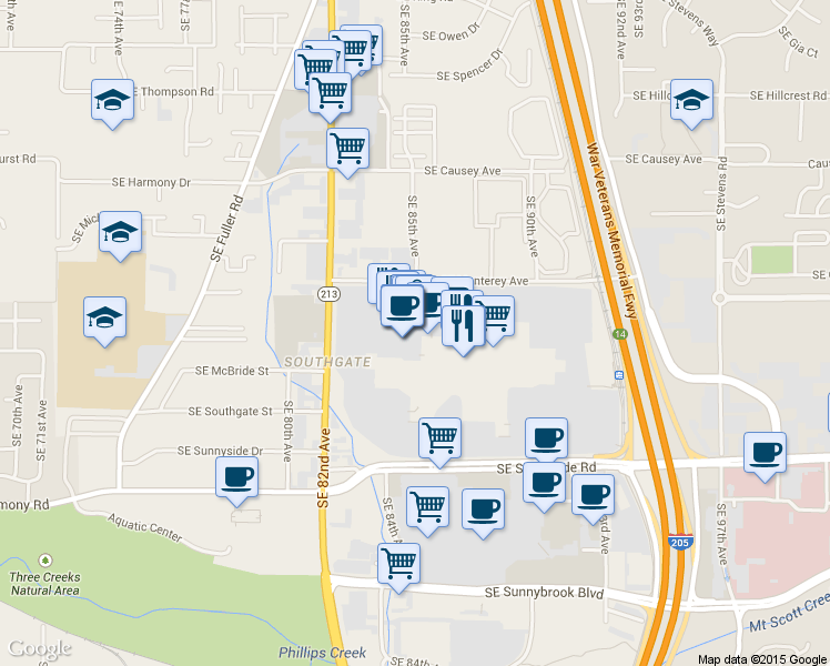 map of restaurants, bars, coffee shops, grocery stores, and more near 12000 Southeast 85th Avenue in Happy Valley
