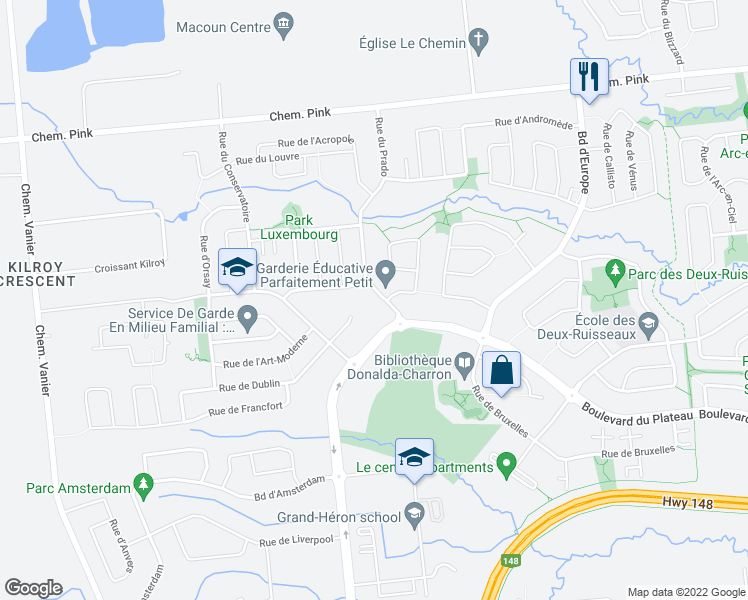 map of restaurants, bars, coffee shops, grocery stores, and more near 200 Rue du Prado in Gatineau