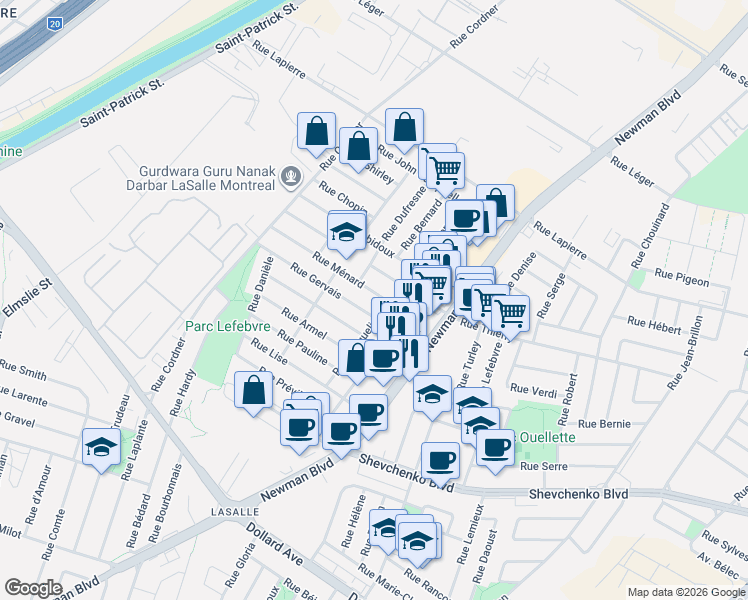 map of restaurants, bars, coffee shops, grocery stores, and more near 2166 Rue Ménard in Montréal