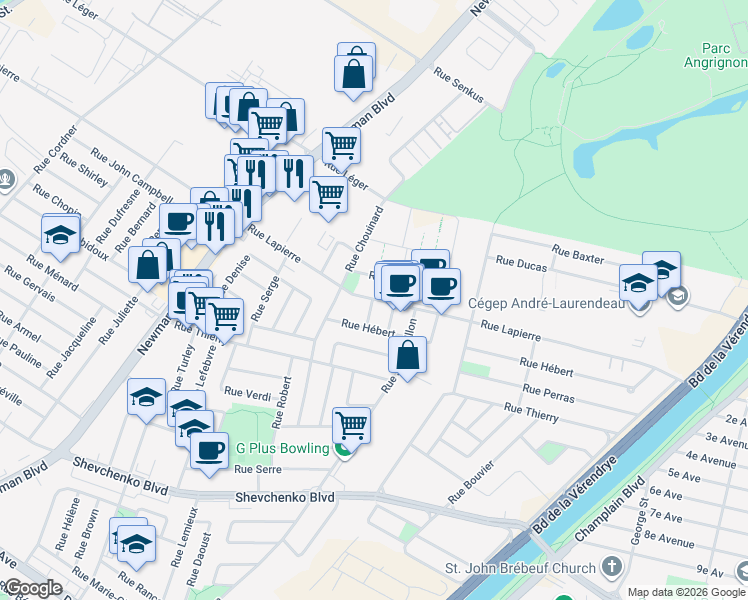 map of restaurants, bars, coffee shops, grocery stores, and more near 2056 Rue Lapierre in Montreal