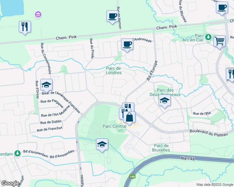 map of restaurants, bars, coffee shops, grocery stores, and more near 137 Rue de Londres in Gatineau