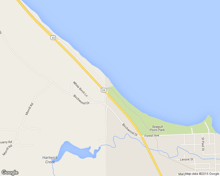 map of restaurants, bars, coffee shops, grocery stores, and more near Huron-Sunrise Trail in Rogers City