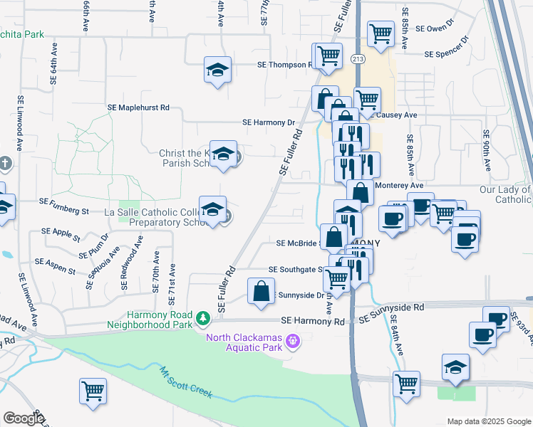 map of restaurants, bars, coffee shops, grocery stores, and more near 11806 Southeast Fuller Road in Portland