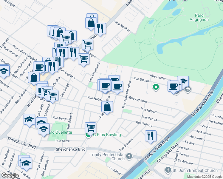 map of restaurants, bars, coffee shops, grocery stores, and more near in Montreal